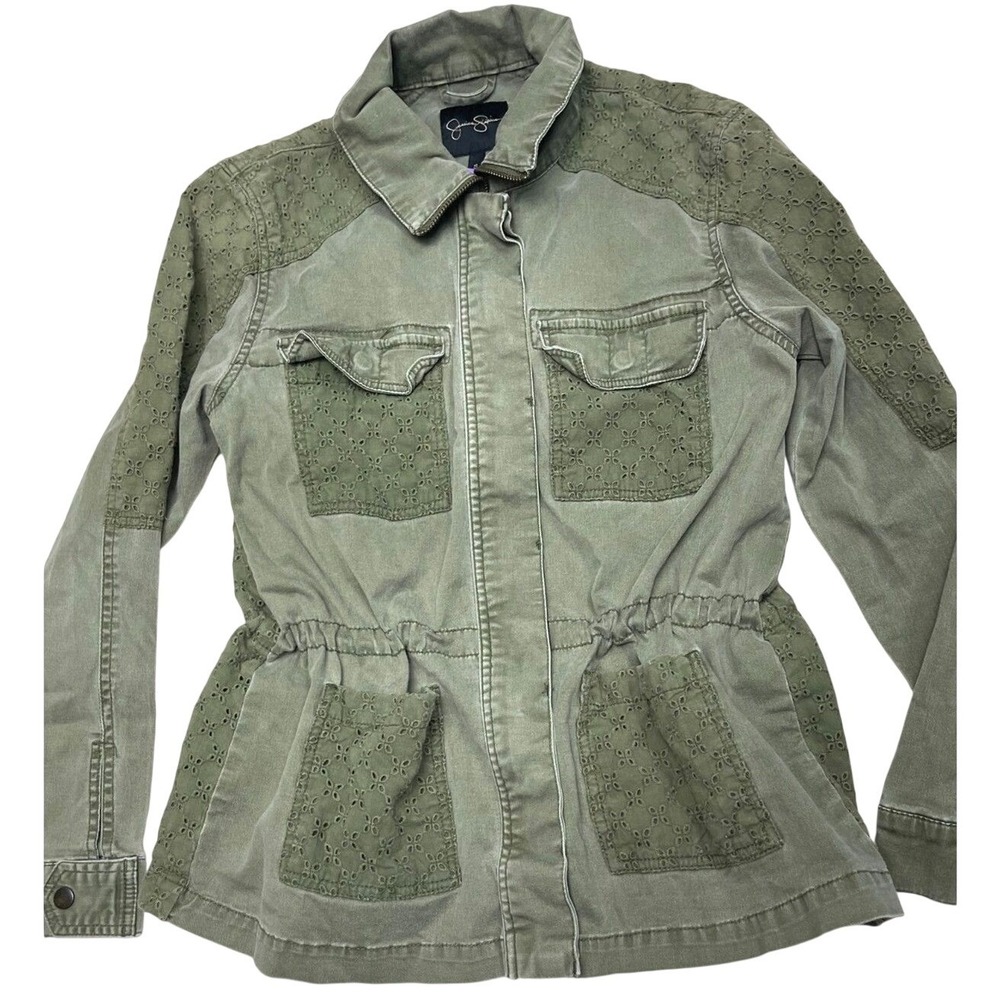 Jessica Simpson Green Utility Jacket S Eyelet Lace Michaela Drawstring Waist